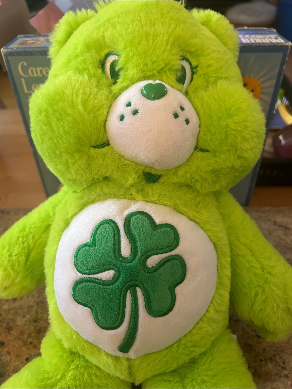 miniso 12" Good Luck Care Bear Plush with Clover Belly Badge